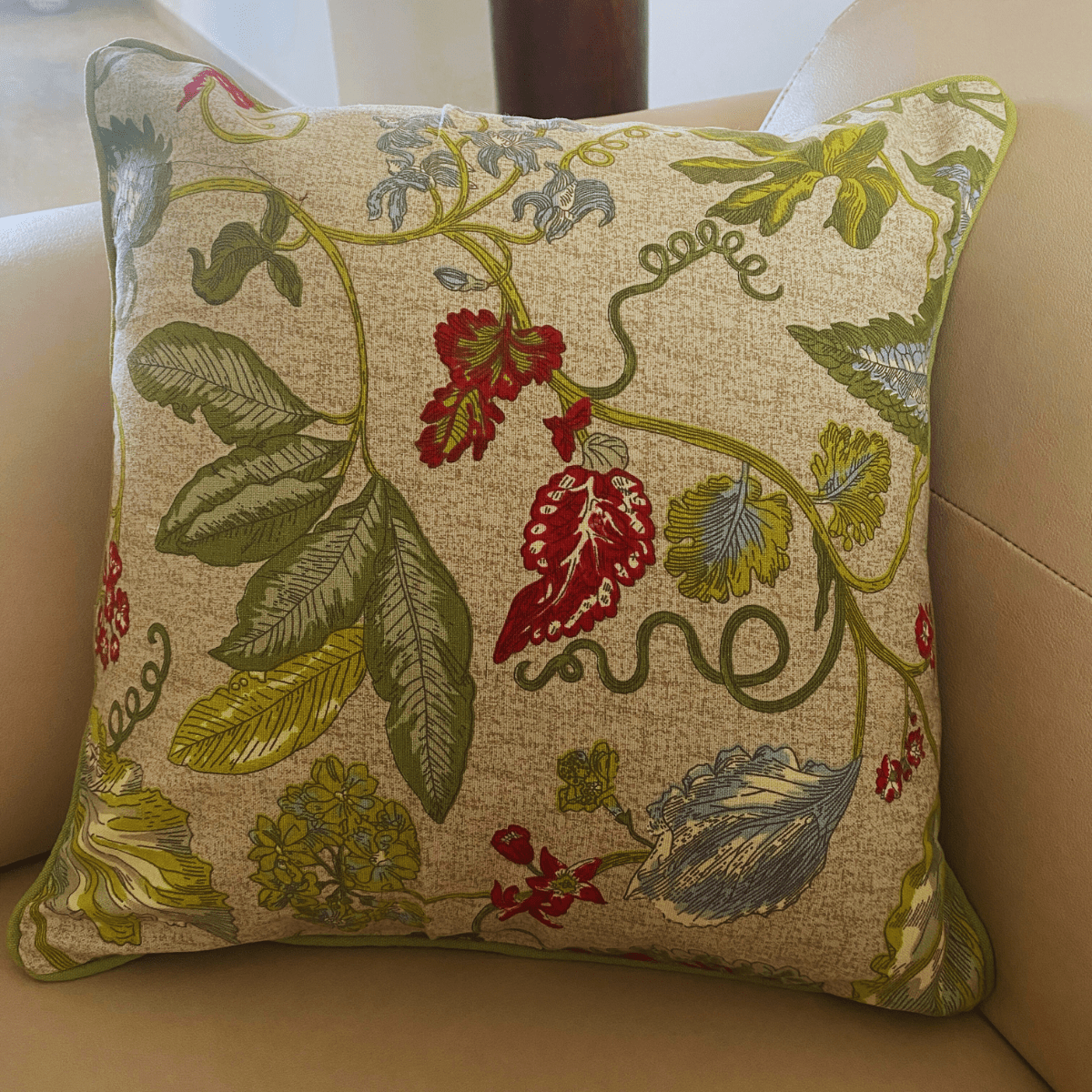 Foliage Printed Cushion Covers, 16" x 16", Pack of 5 - Coral Slub -